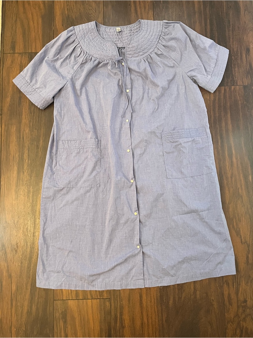 PINK K Lavender Chambray House Dress Women L Button Front Cottagecore Pockets